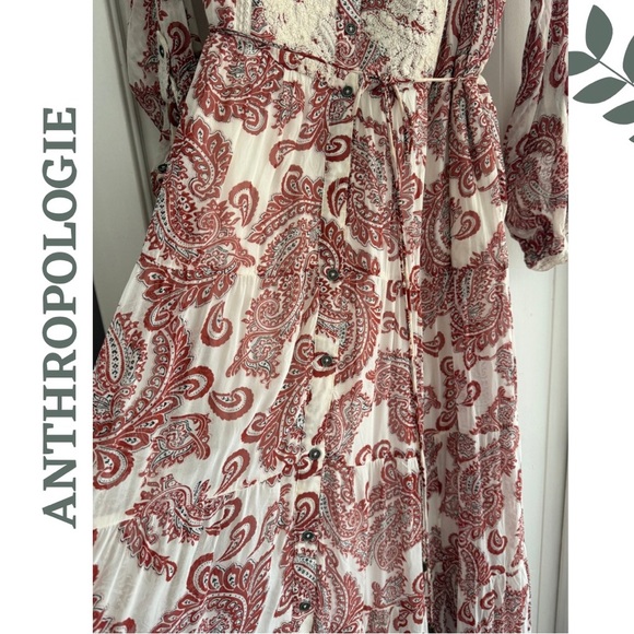 Anthropologie Aleah Allaire Paisley Maxi Dress Ivory Terracotta Paisley Size 1X - Picture 7 of 13